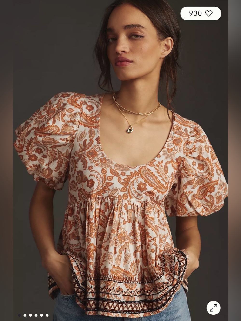 By Anthropologie Puff-Sleeve Babydoll Blouse